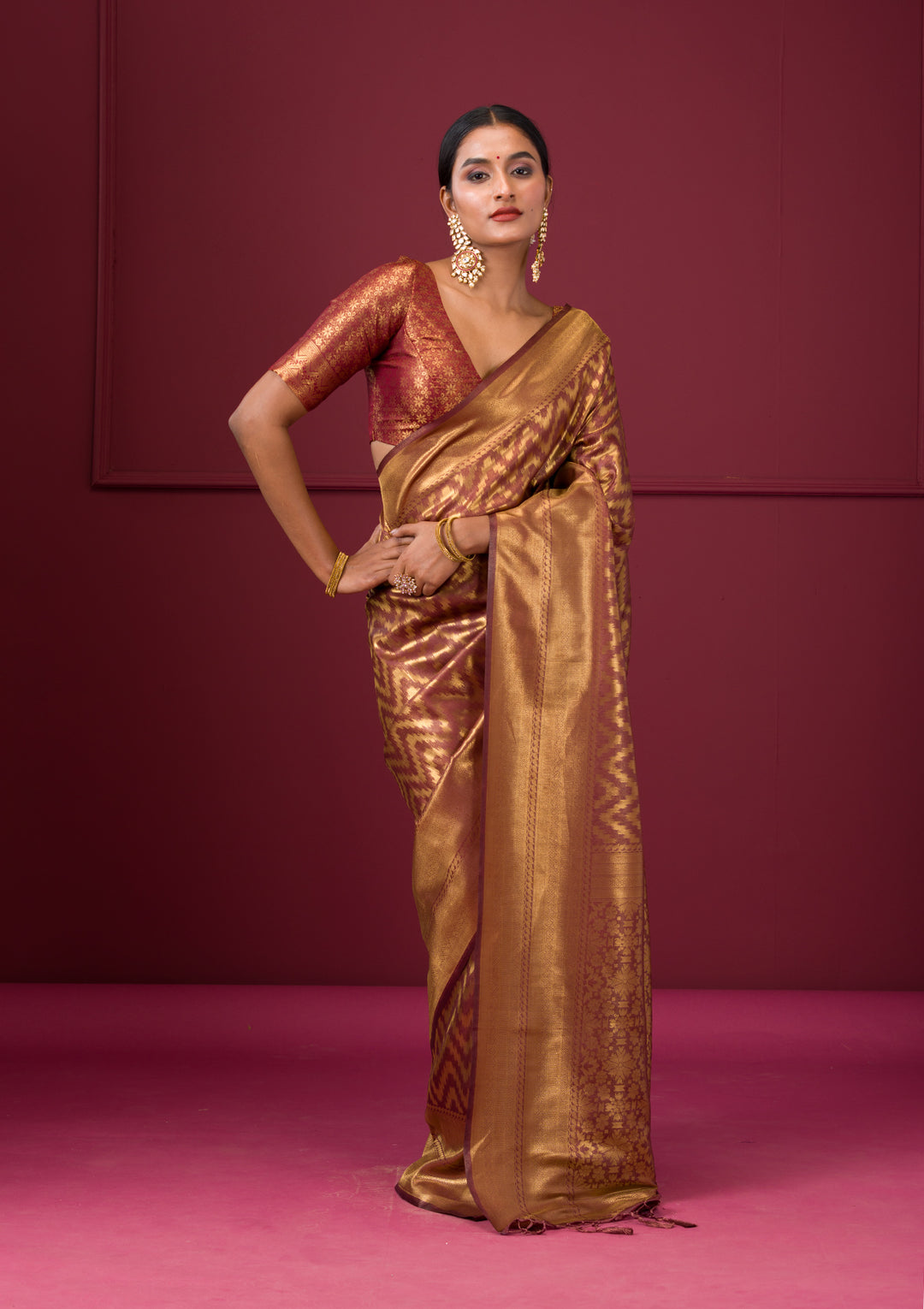 Copper Zariwork Soft Silk Saree