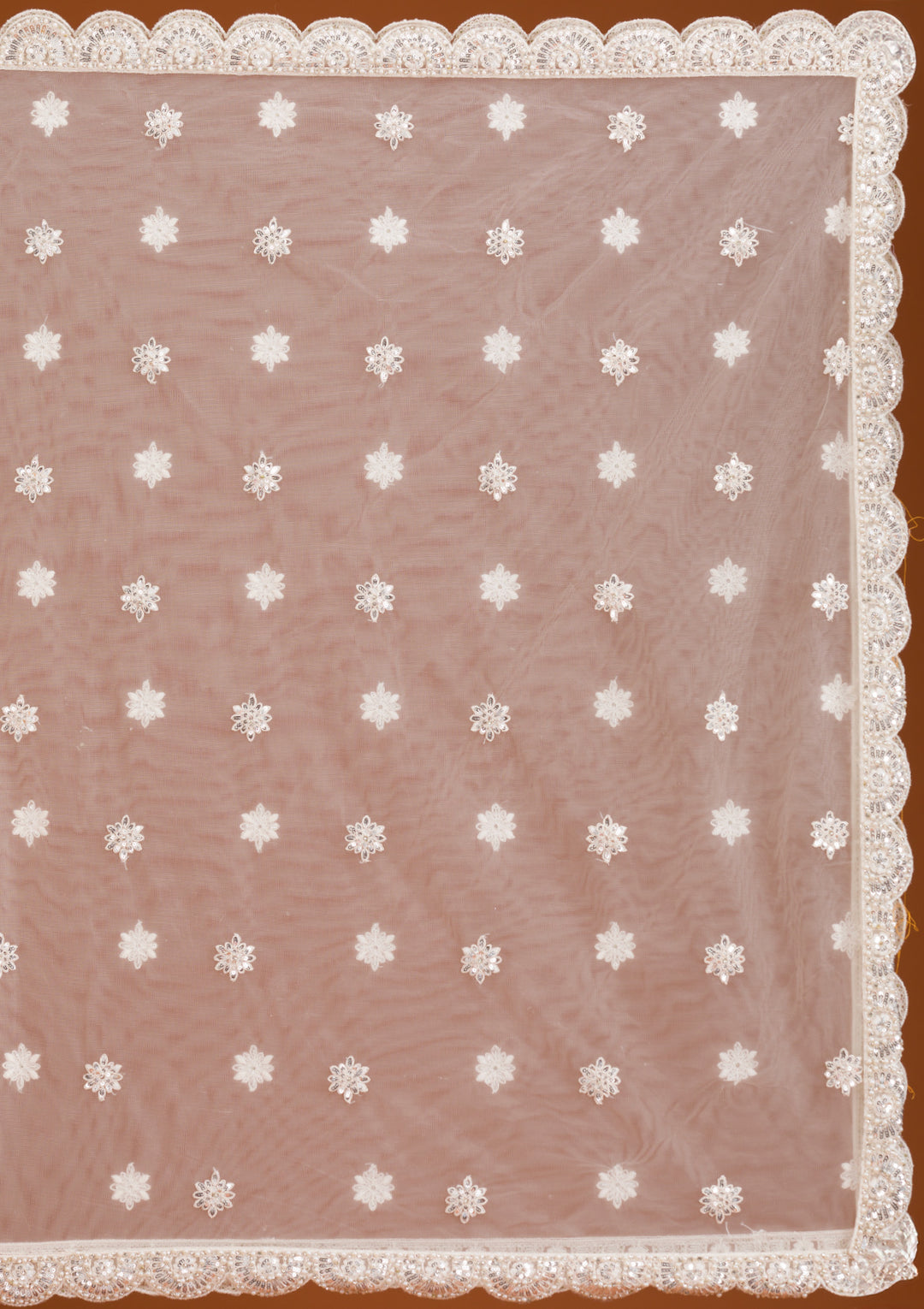 Mirrorwork Off White Net Stitched Lehenga Blouse With Dupatta