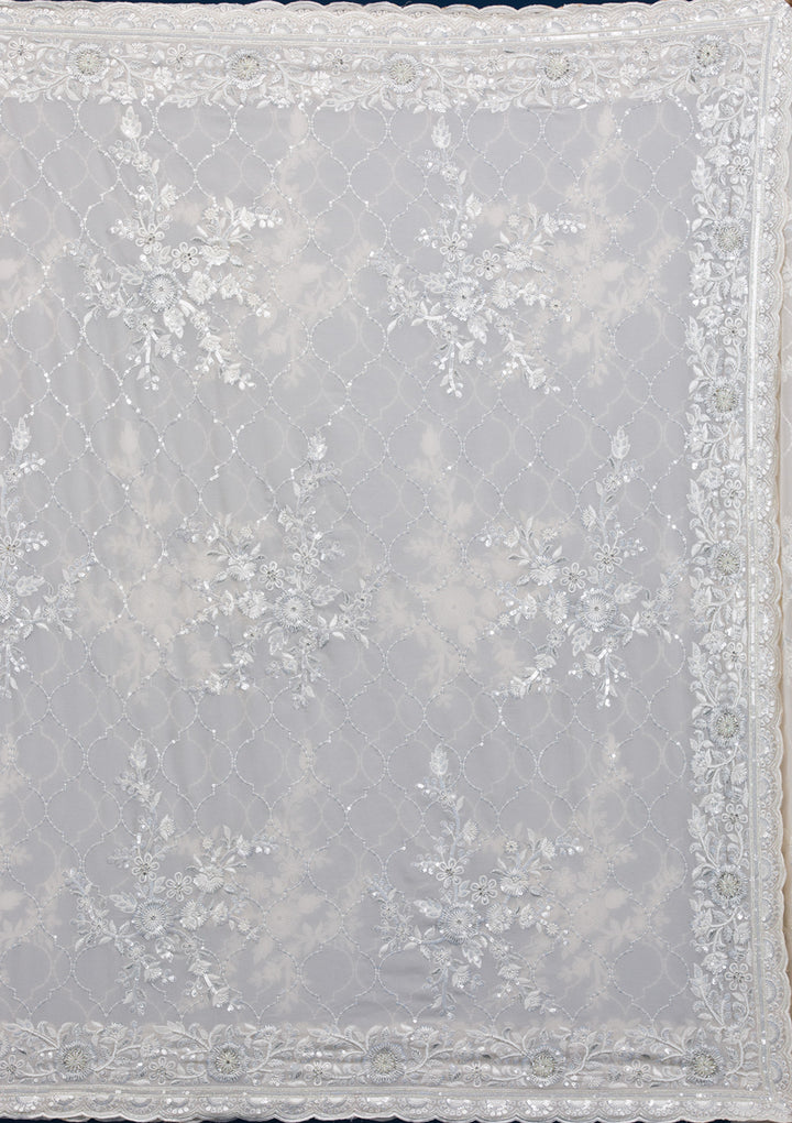 Cream Threadwork Chiffon Saree