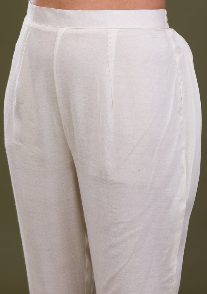 Cream Threadwork Cotton Readymade Salwar Suit