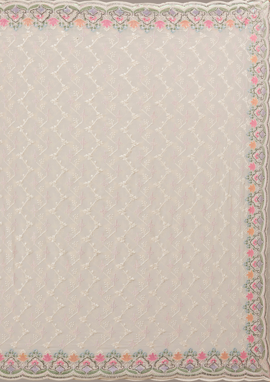 Cream Threadwork Tissue Saree