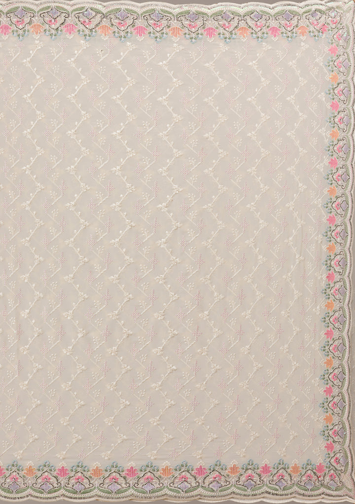 Cream Threadwork Tissue Saree