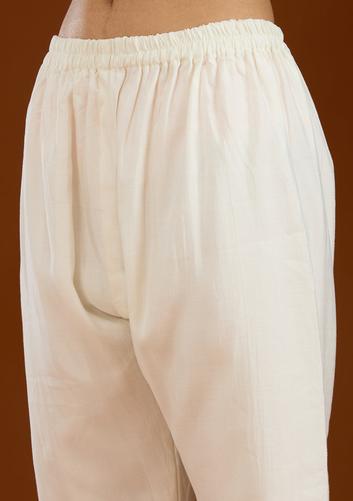 Cream Threadwork Semi Crepe Readymade Salwar Suit