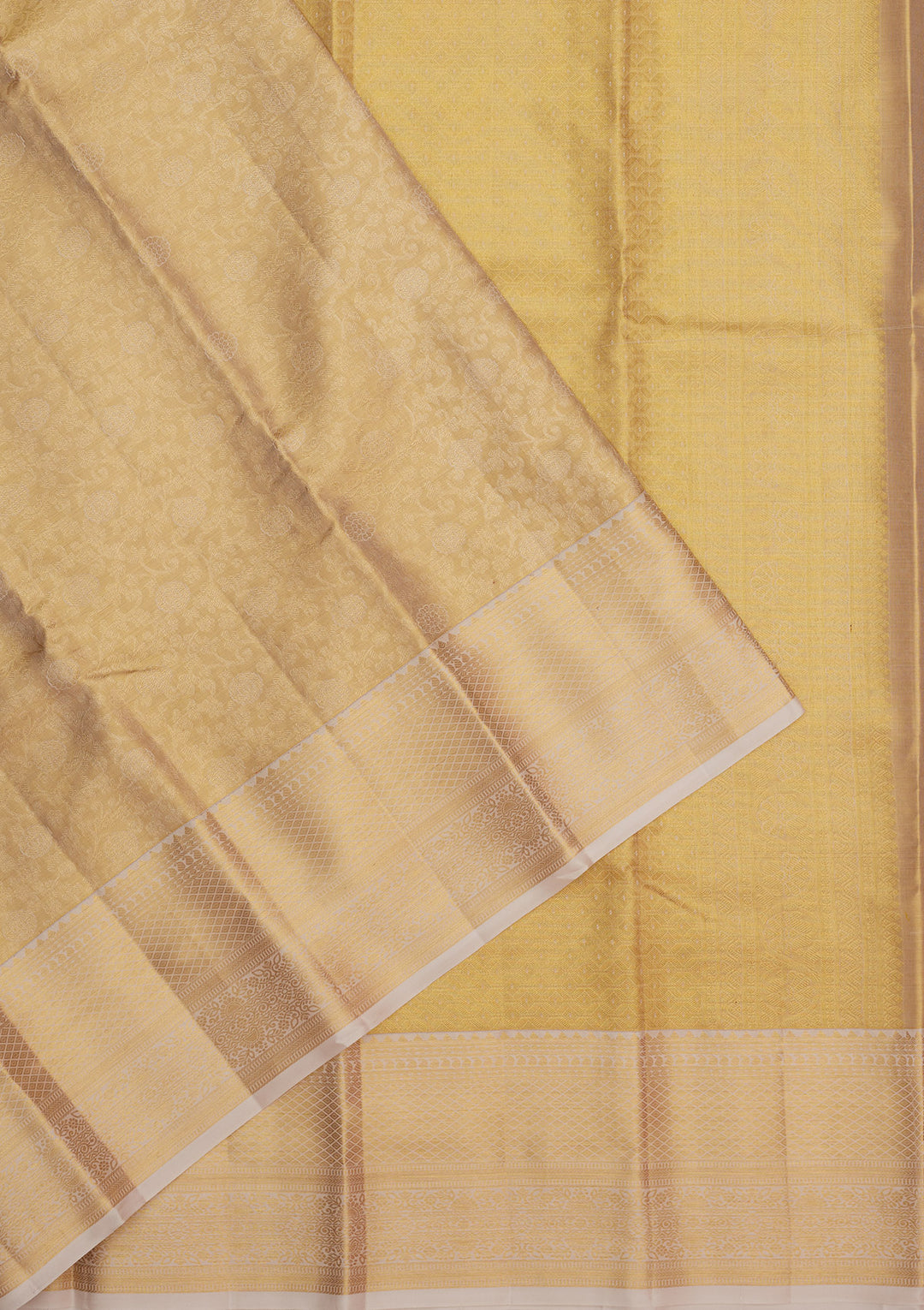 Cream Silk Jaal Gold Zariwork Saree With Matching Blouse Piece