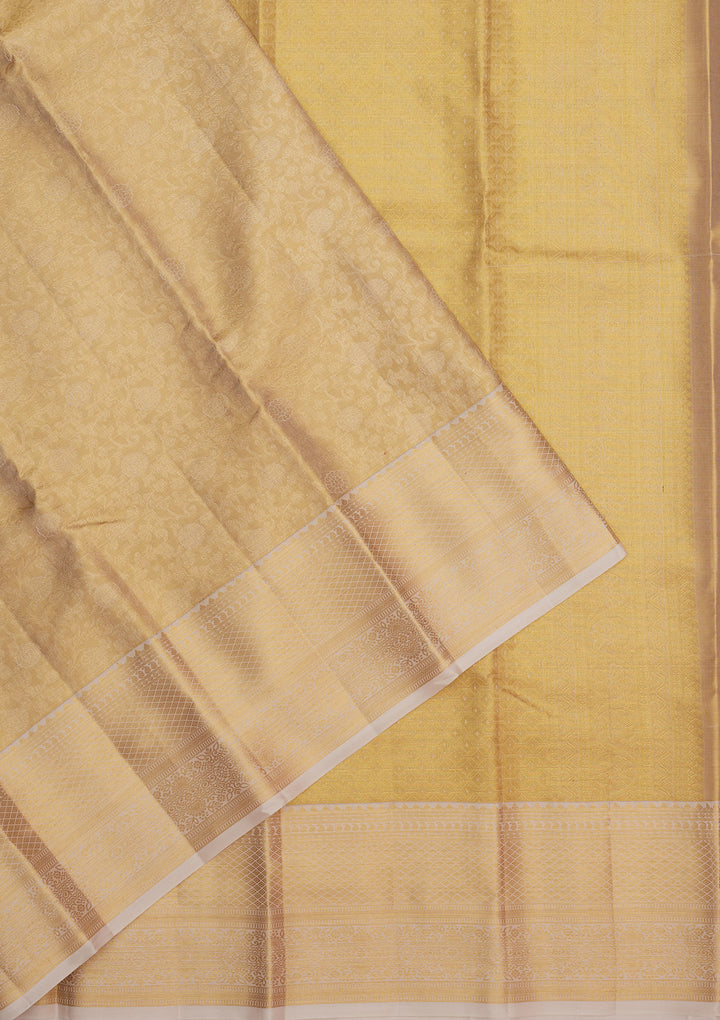 Cream Silk Jaal Gold Zariwork Saree With Matching Blouse Piece
