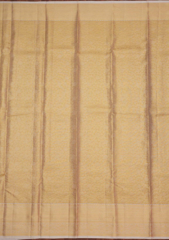 Cream Silk Jaal Gold Zariwork Saree With Matching Blouse Piece