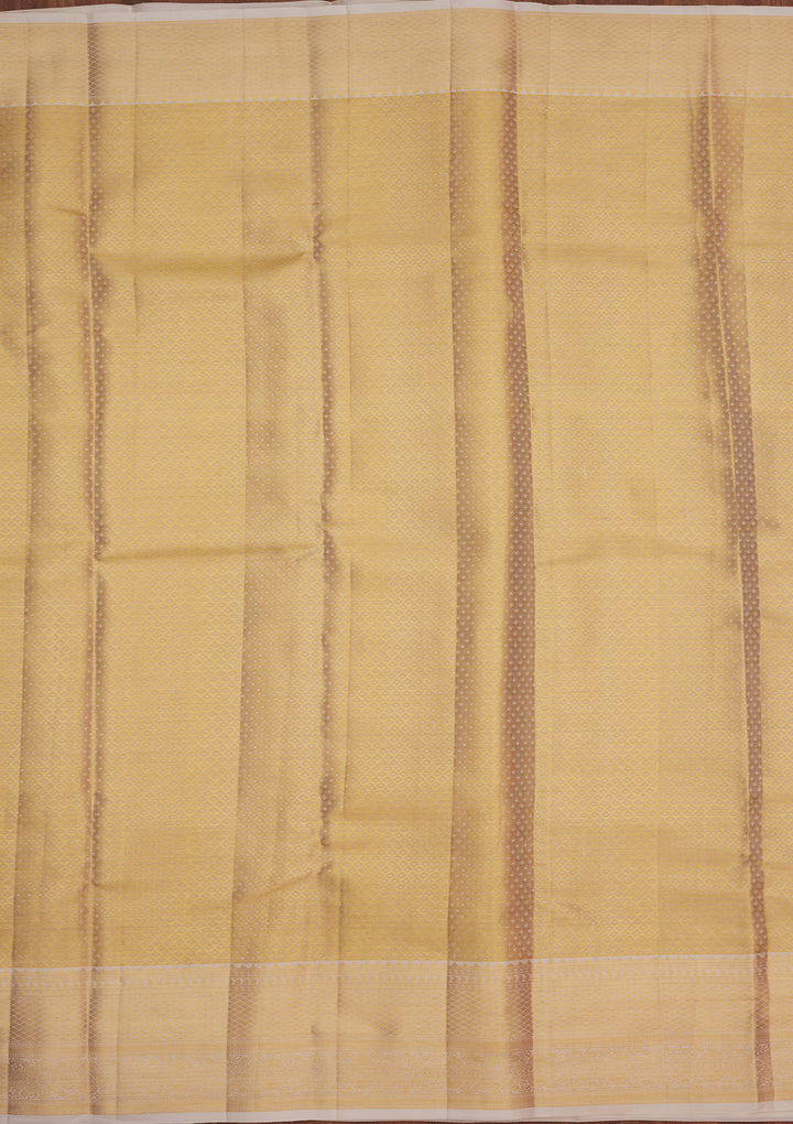 Cream Silk Jaal Gold Zariwork Saree With Matching Blouse Piece