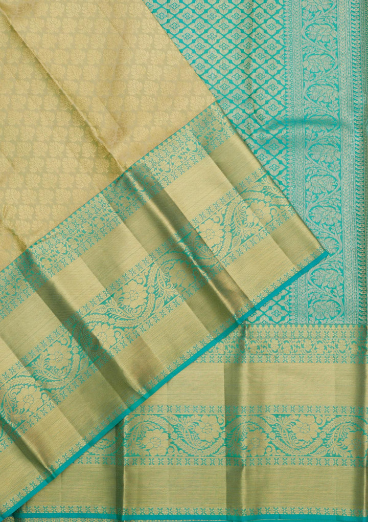 Cream Silk Jaal Gold Zariwork Saree With Matching Blouse Piece