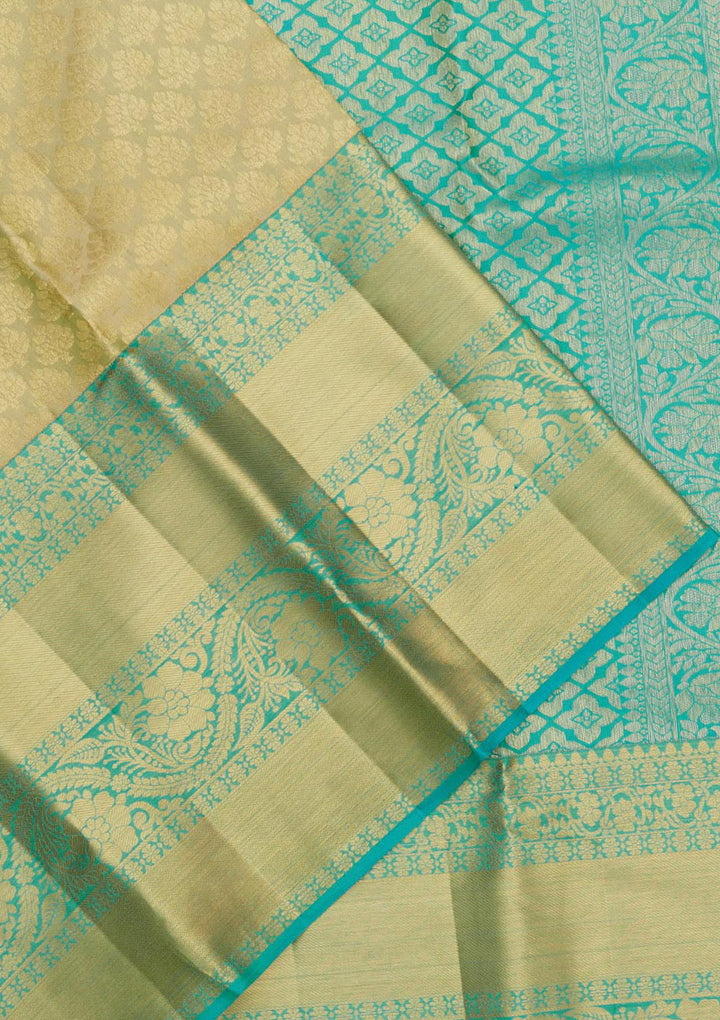 Cream Silk Jaal Gold Zariwork Saree With Matching Blouse Piece