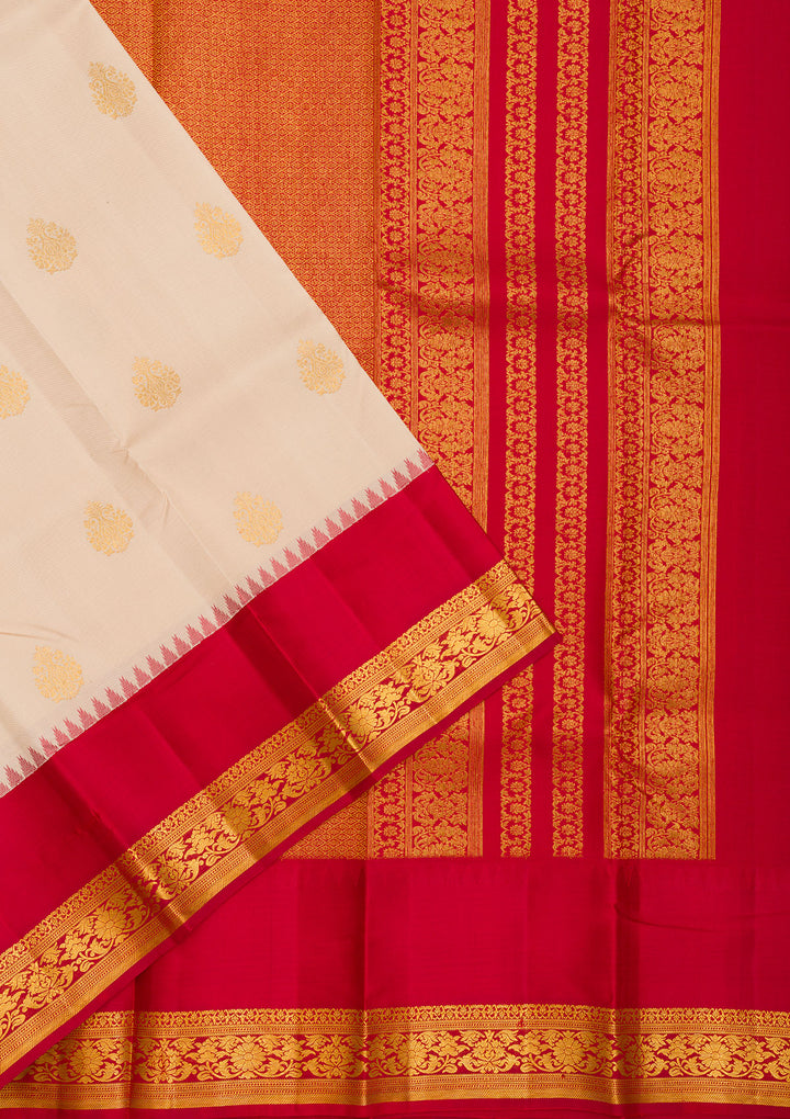 Off White Silk Buti Saree With Matching Blouse Piece