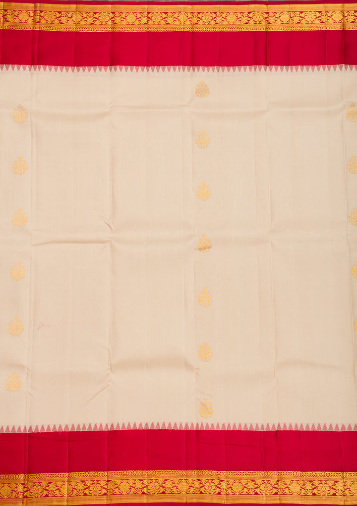 Off White Silk Buti Saree With Matching Blouse Piece
