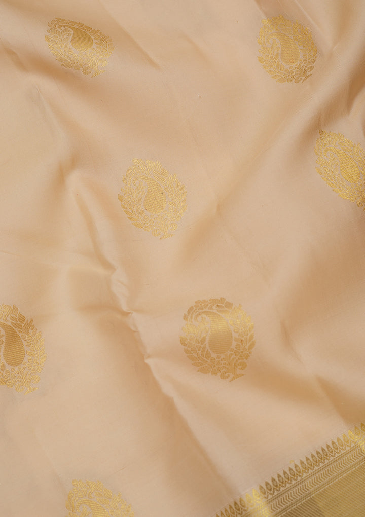 Cream Silk Buti Gold Zariwork Saree With Matching Blouse Piece