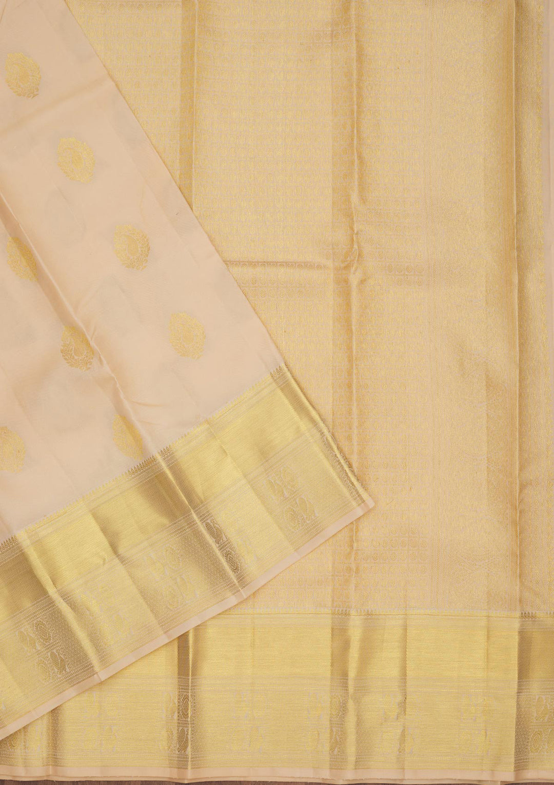 Cream Silk Buti Gold Zariwork Saree With Matching Blouse Piece