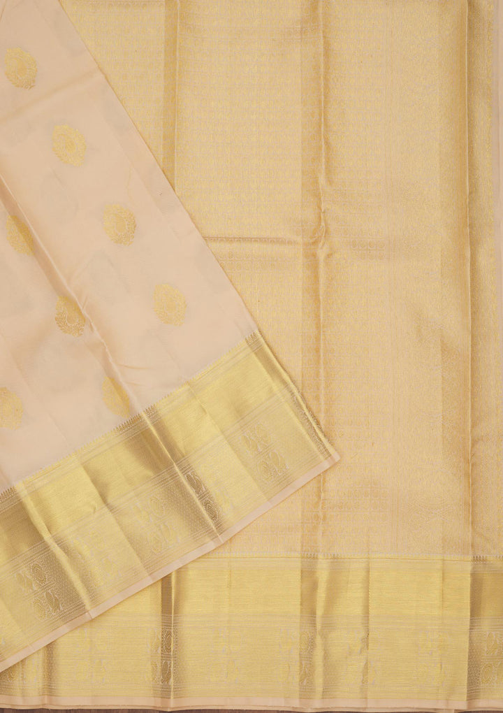 Cream Silk Buti Gold Zariwork Saree With Matching Blouse Piece