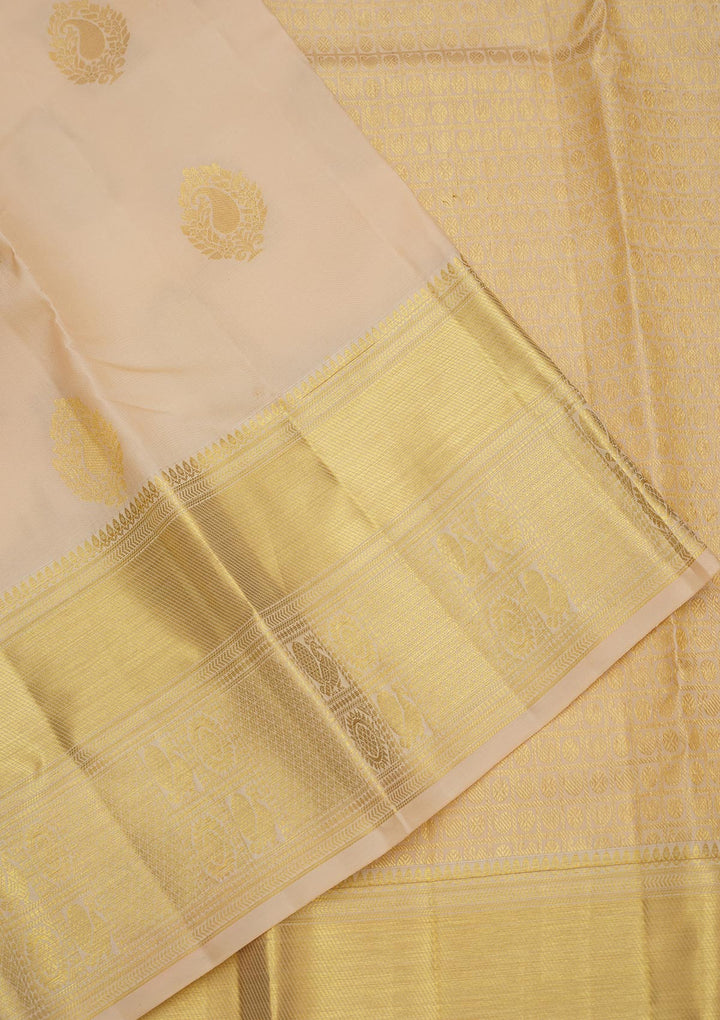 Cream Silk Buti Gold Zariwork Saree With Matching Blouse Piece