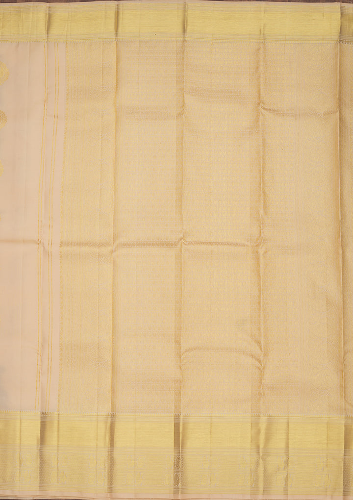 Cream Silk Buti Gold Zariwork Saree With Matching Blouse Piece
