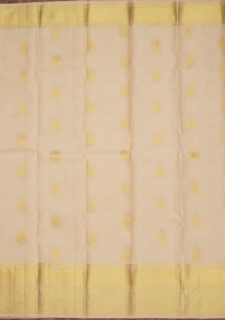 Cream Silk Buti Gold Zariwork Saree With Matching Blouse Piece