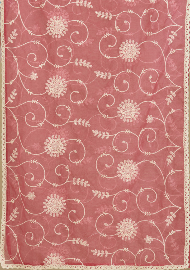 Dark Onion Pink Threadwork Semi Crepe Readymade Salwar Suit