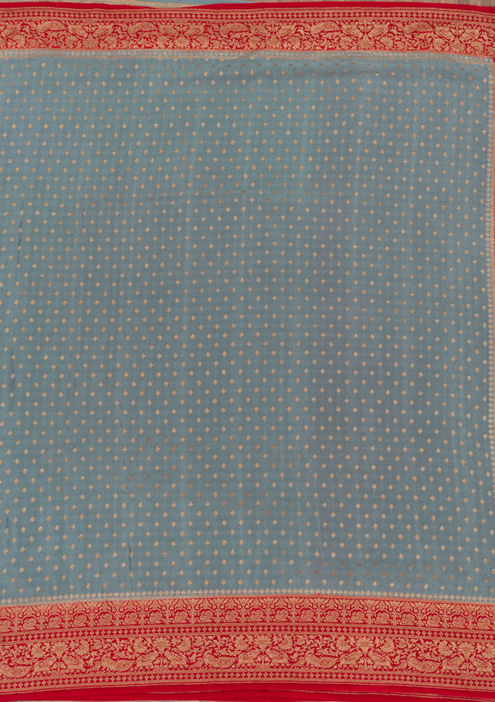 Dark Grey Zariwork Pure Silk Saree