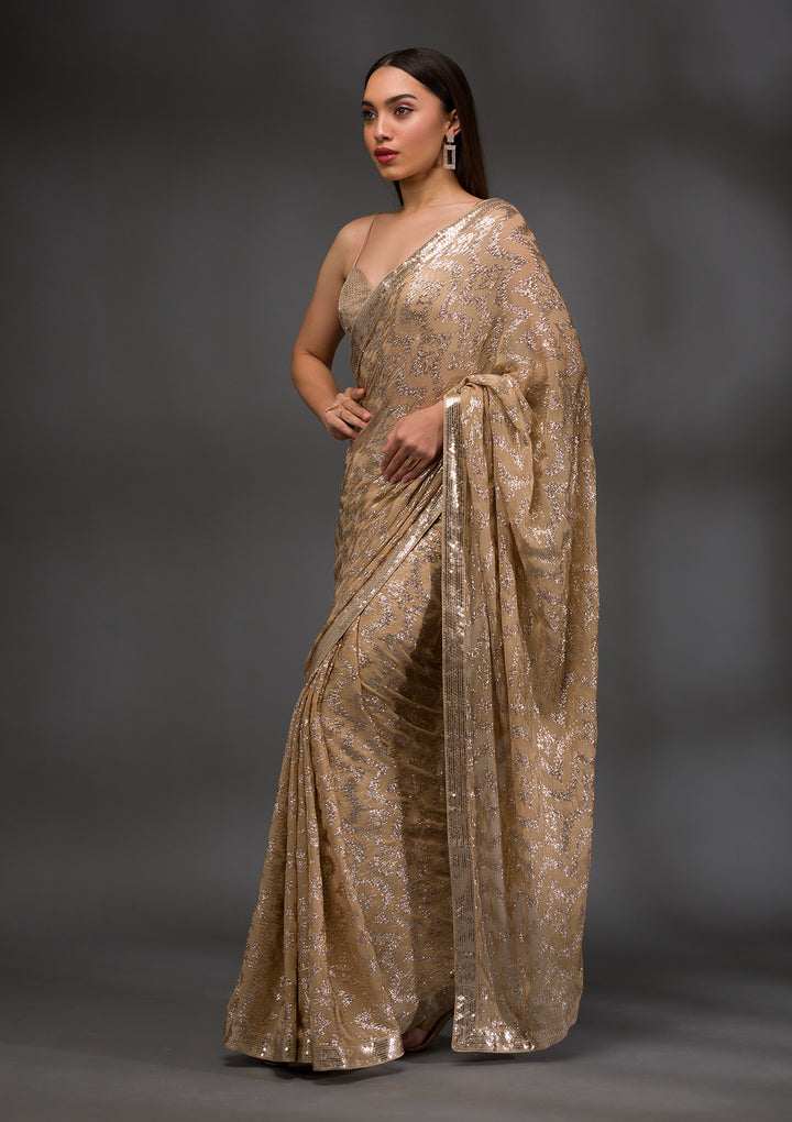 Gold Sequins Georgette Saree