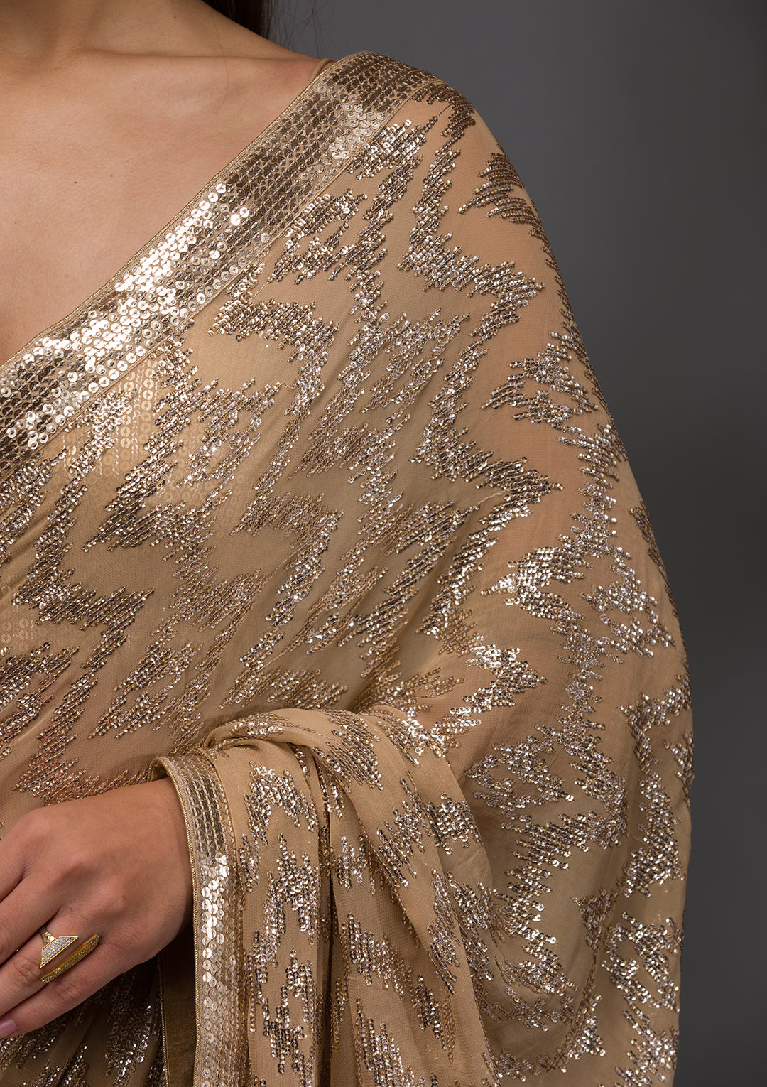 Gold Sequins Georgette Saree