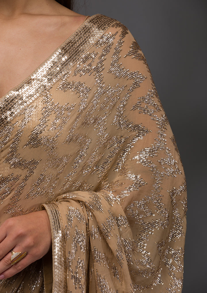 Gold Sequins Georgette Saree