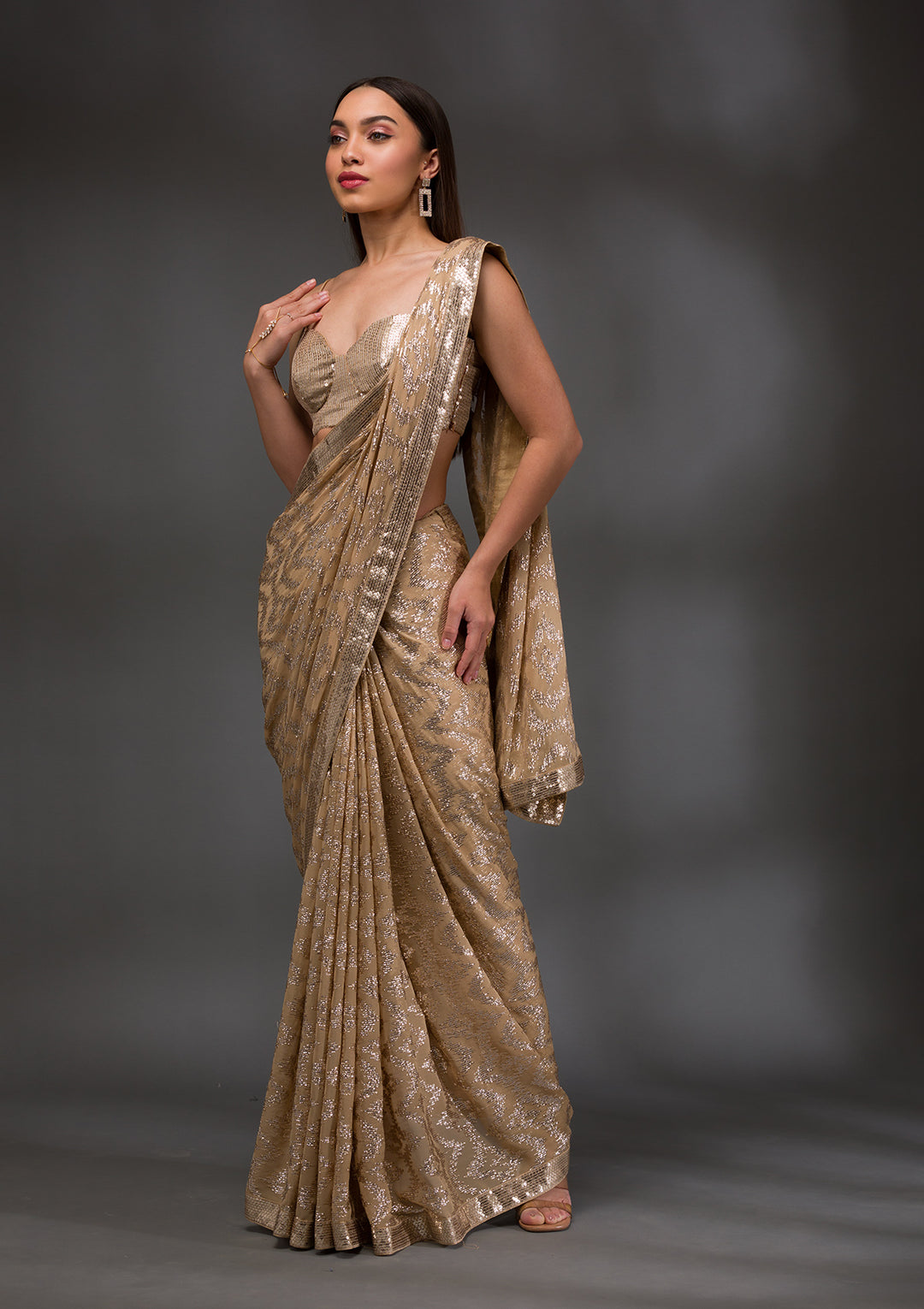 Gold Sequins Georgette Saree