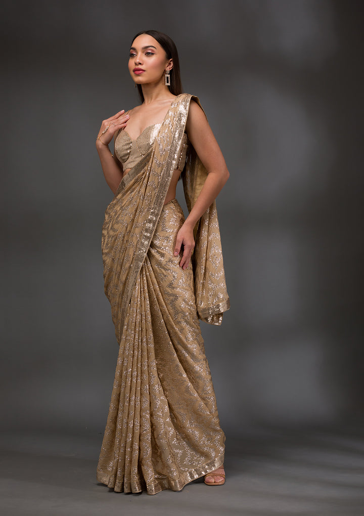 Gold Sequins Georgette Saree