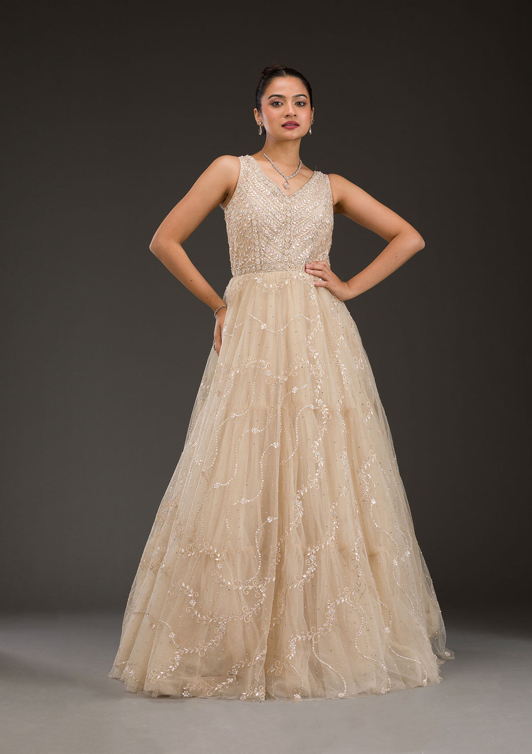 Gold Stonework Net Gown