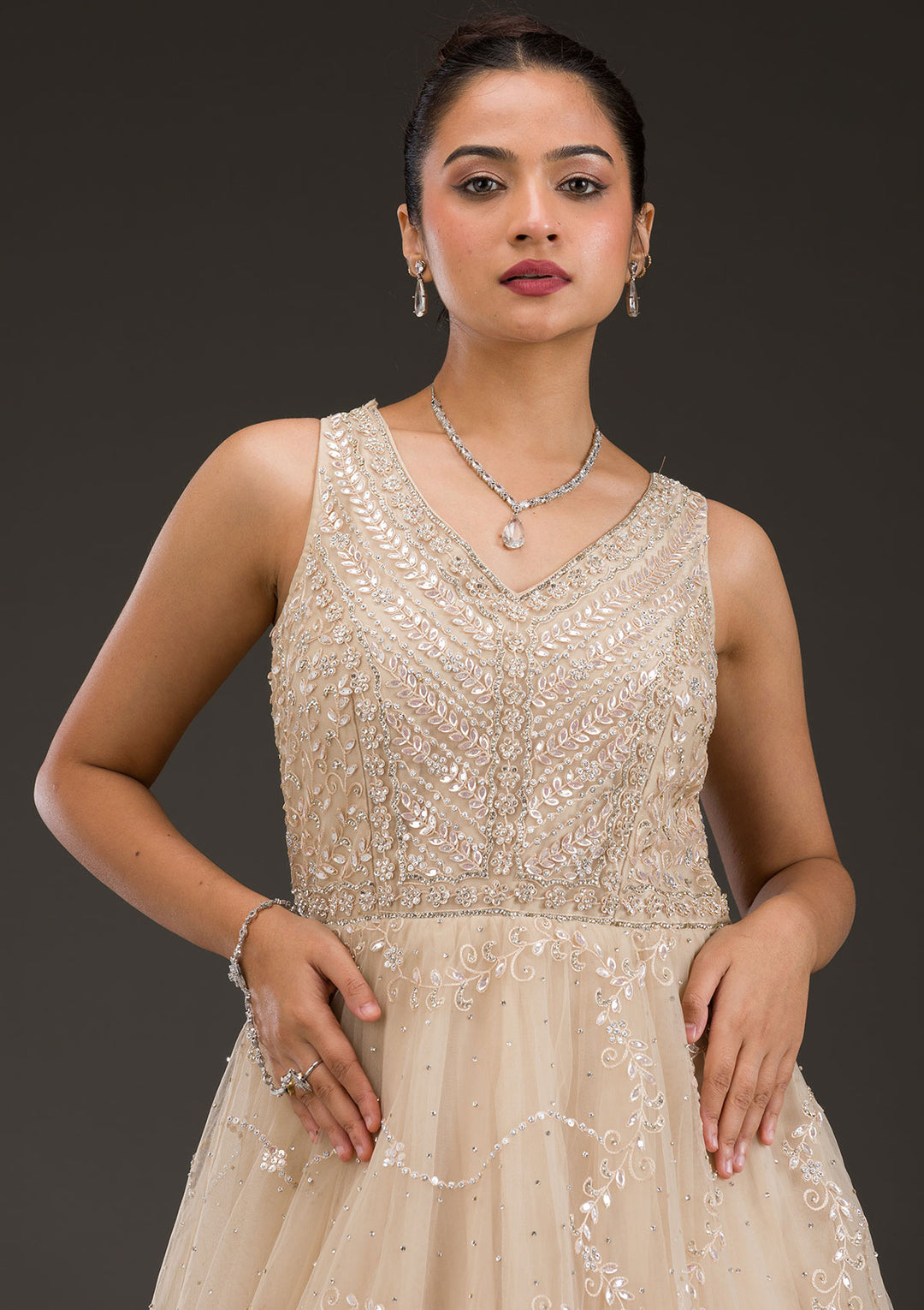 Gold Stonework Net Gown