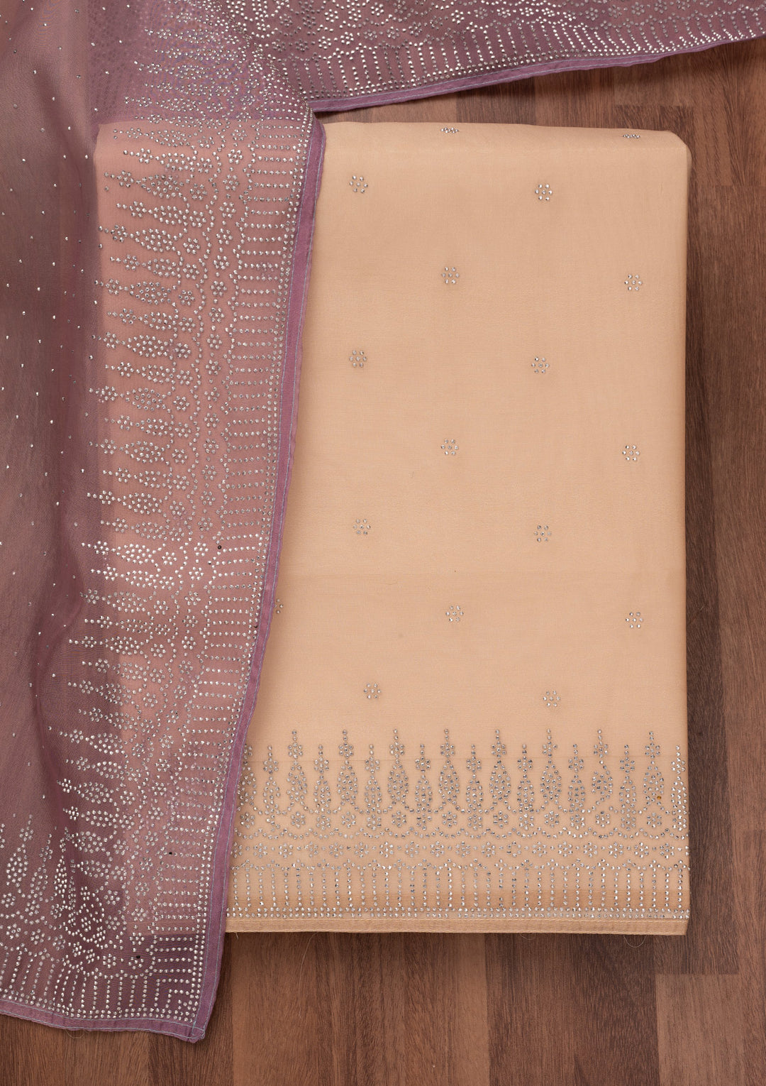 Gold Multi Tissue Swarovski Unstitched Dress Material With Matching Bottom And Dupatta