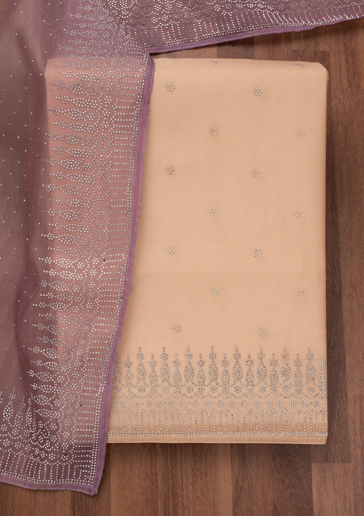 Gold Multi Tissue Swarovski Unstitched Dress Material With Matching Bottom And Dupatta