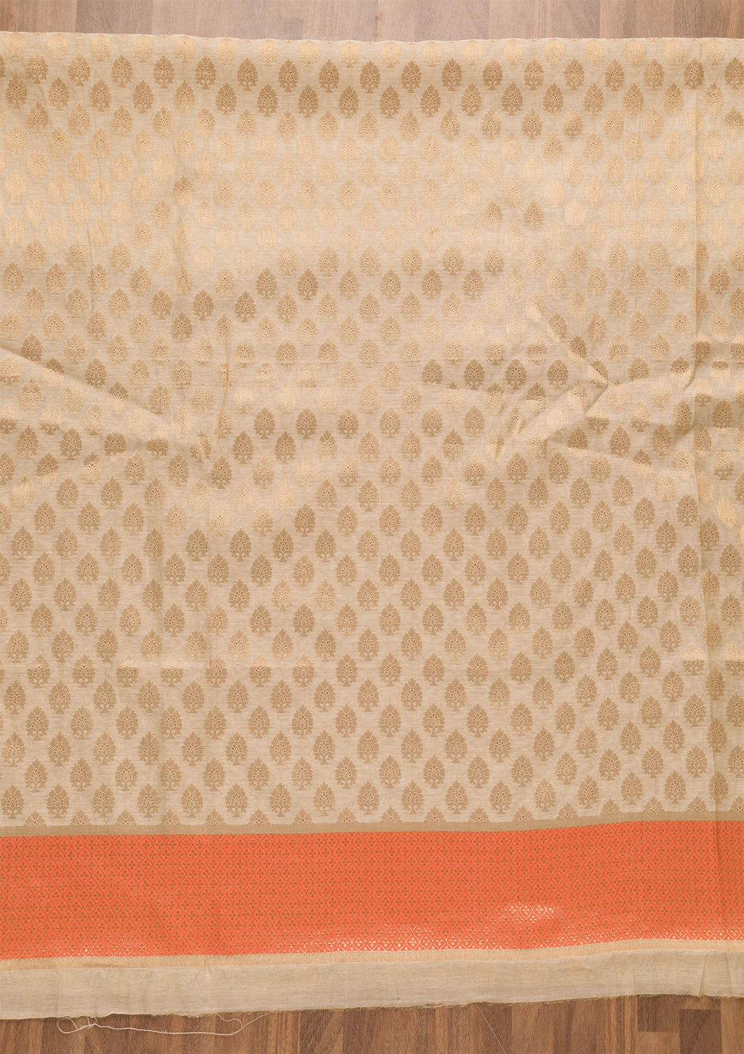 Gold Peach Silk Gold Zariwork Unstitched Dress Material With Matching Bottom And Dupatta