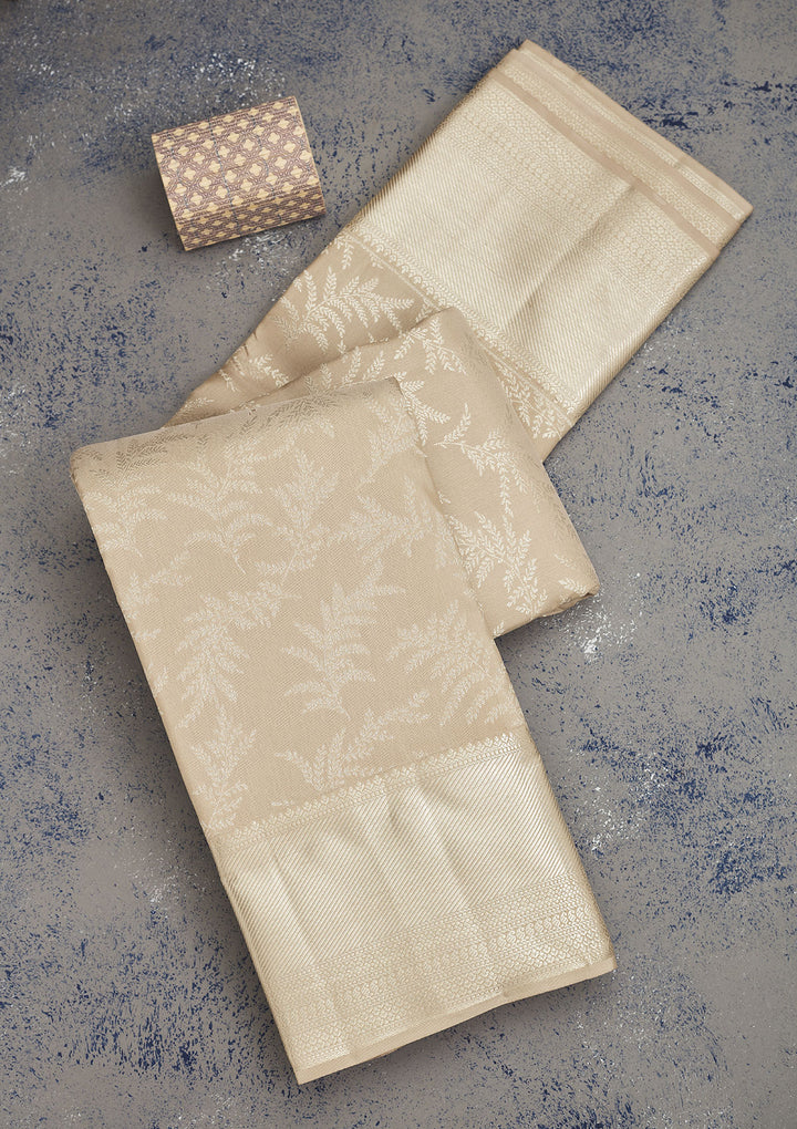 Gold Silk Jaal Silver Zariwork Saree With Matching Blouse Piece