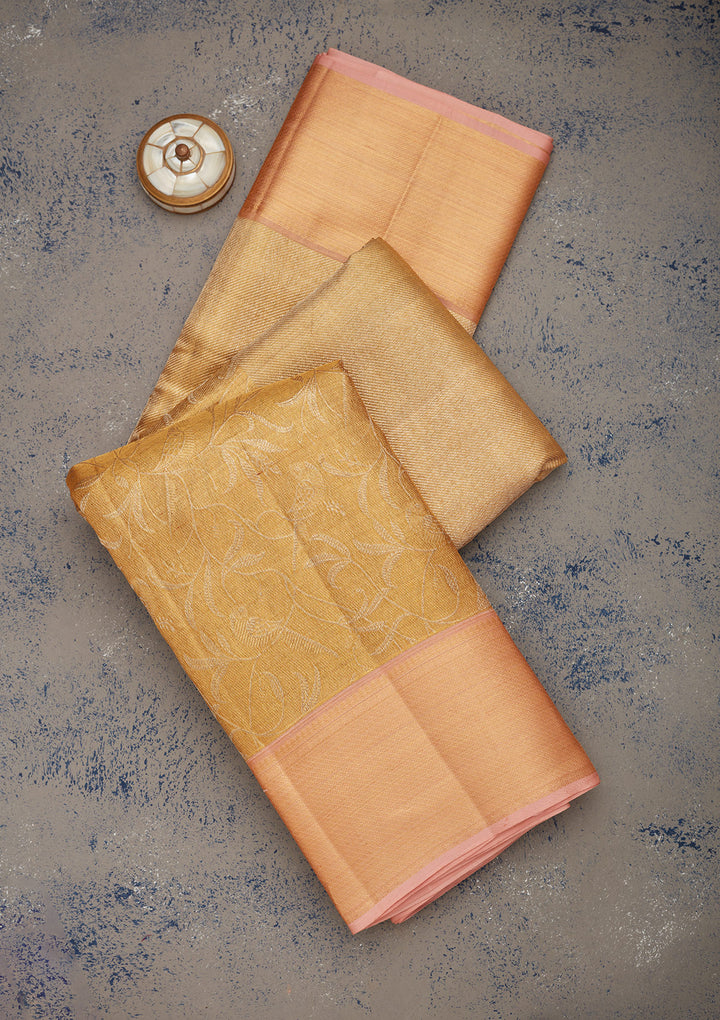 Gold Silk Jaal Gold Zariwork Saree With Matching Blouse Piece