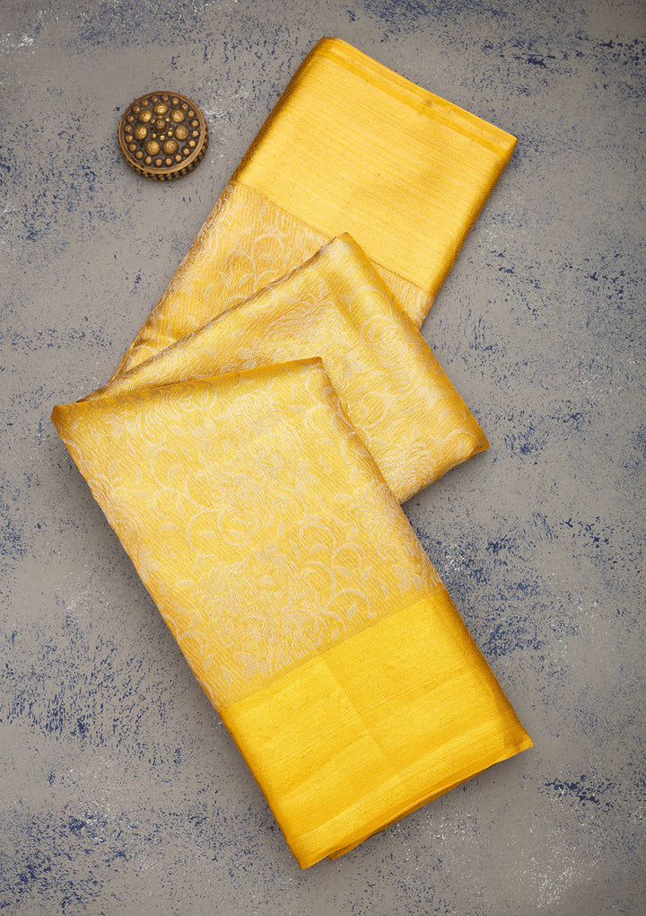 Gold Silk Jaal Gold Zariwork Saree With Matching Blouse Piece