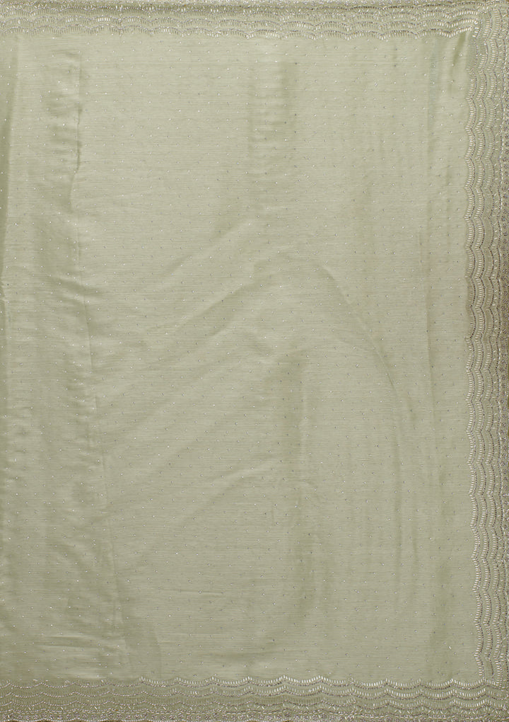 Pista Green Organza Silver Zariwork Saree With Matching Blouse Piece