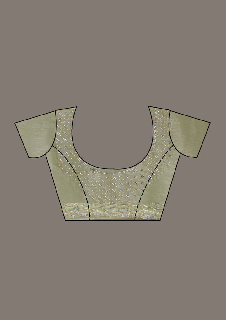 Pista Green Organza Silver Zariwork Saree With Matching Blouse Piece