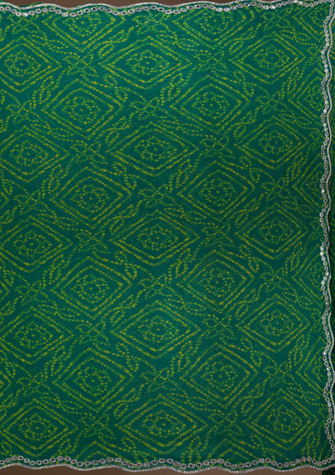 Leaf Green Georgette Bandhej Mirrorwork Saree With Matching Blouse Piece