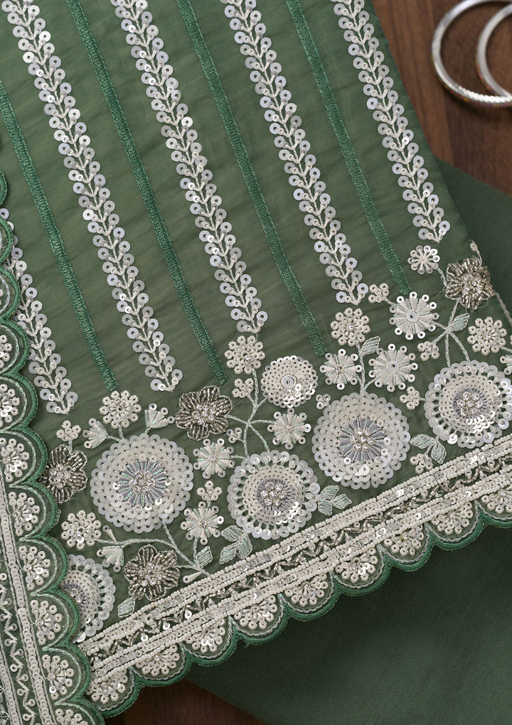 Green Threadwork Tissue Unstitched Salwar Suit