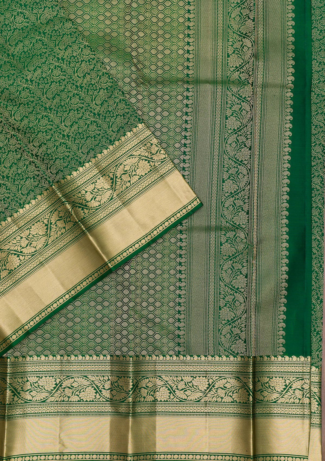 Leaf Green Silk Jaal Gold Zariwork Saree With Matching Blouse Piece