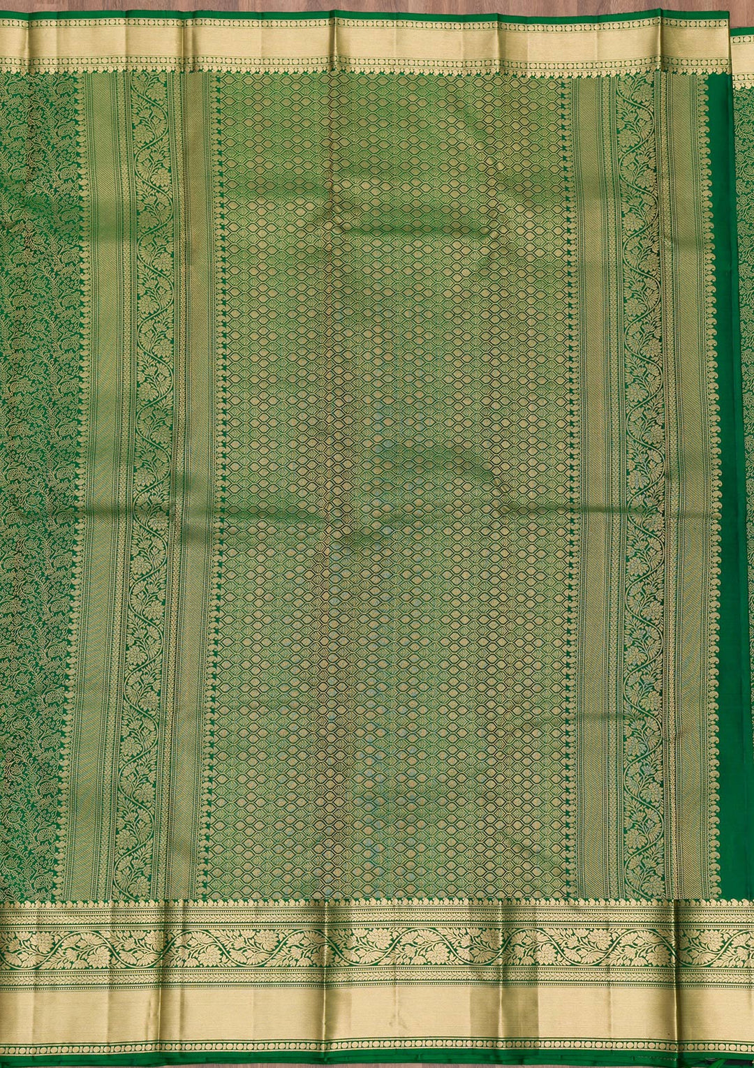 Leaf Green Silk Jaal Gold Zariwork Saree With Matching Blouse Piece