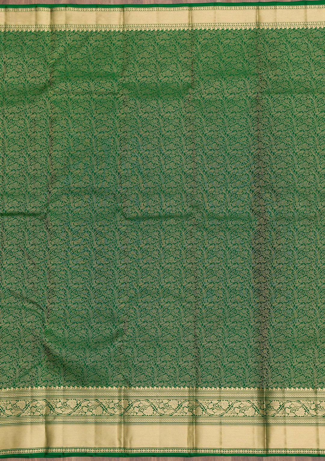 Leaf Green Silk Jaal Gold Zariwork Saree With Matching Blouse Piece