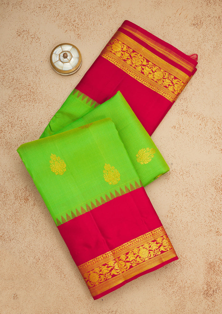 Green Silk Buti Saree With Matching Blouse Piece
