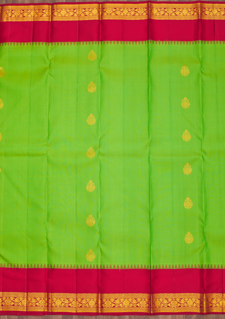 Green Silk Buti Saree With Matching Blouse Piece