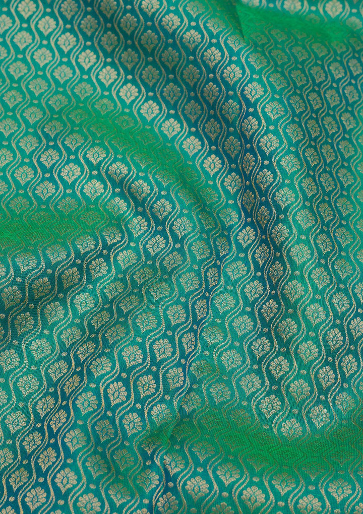 Green Silk Jaal Gold Zariwork Saree With Matching Blouse Piece