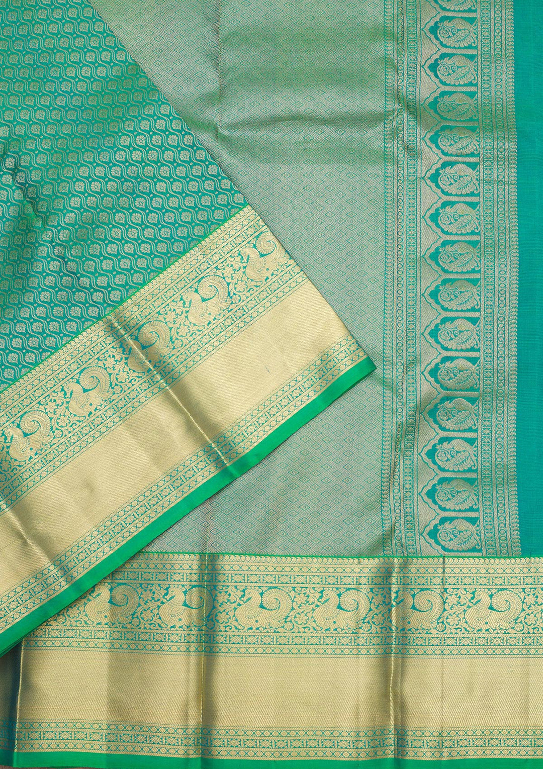 Green Silk Jaal Gold Zariwork Saree With Matching Blouse Piece