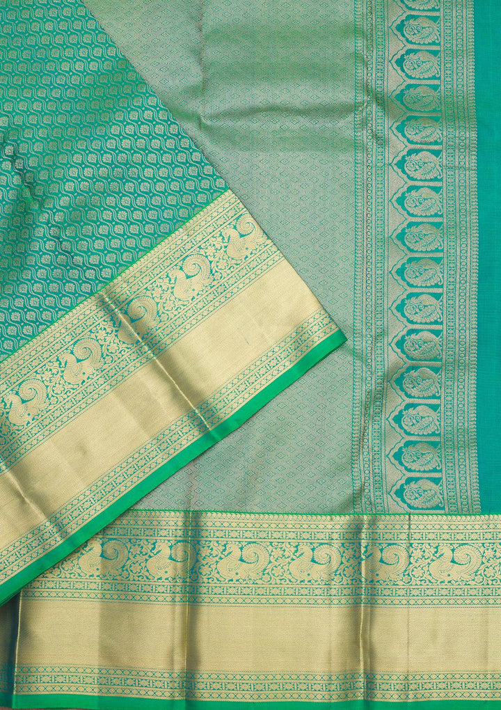 Green Silk Jaal Gold Zariwork Saree With Matching Blouse Piece