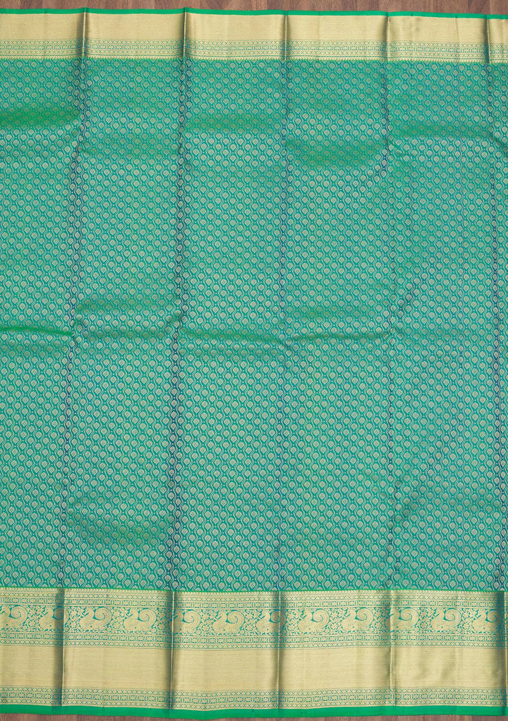 Green Silk Jaal Gold Zariwork Saree With Matching Blouse Piece