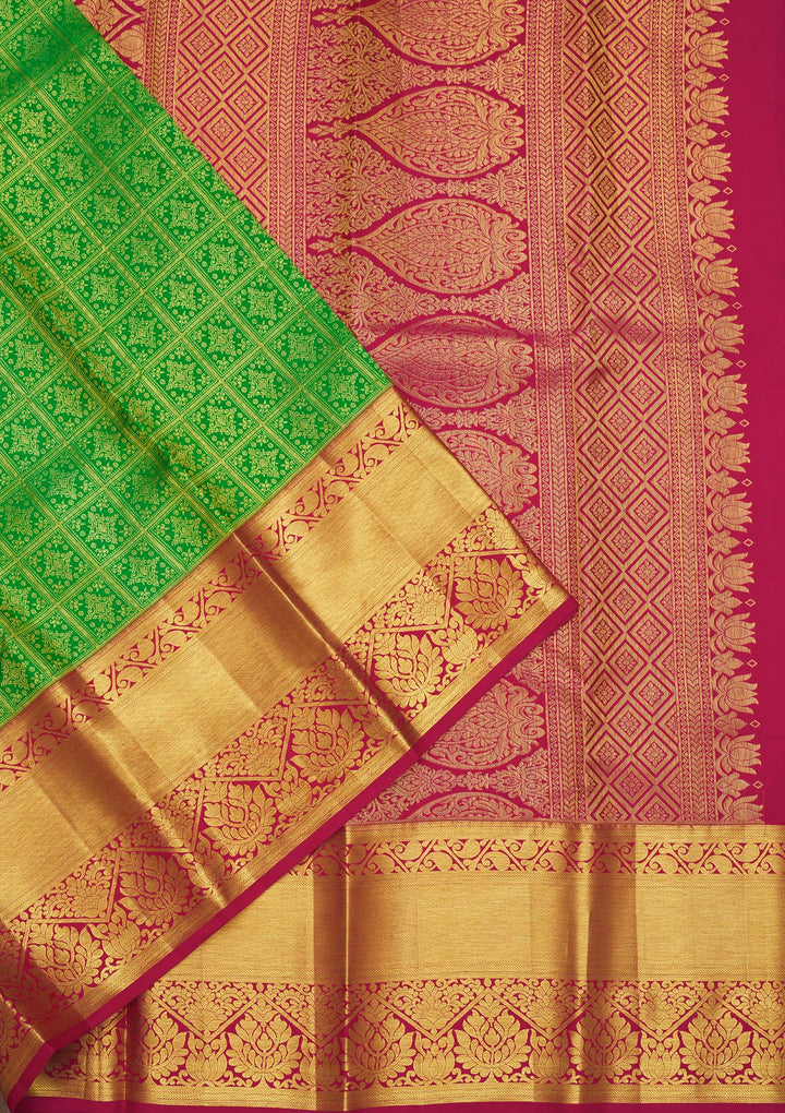 Green Silk Jaal Gold Zariwork Saree With Matching Blouse Piece